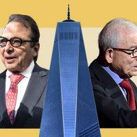 Durst Organization chairman Douglas Durst and Advance Publications president Donald Newhouse with One World Trade Center (Newhouse by Ilya S. Savenok/Getty Images for The Association for Frontotemporal Degeneration; Unsplash)