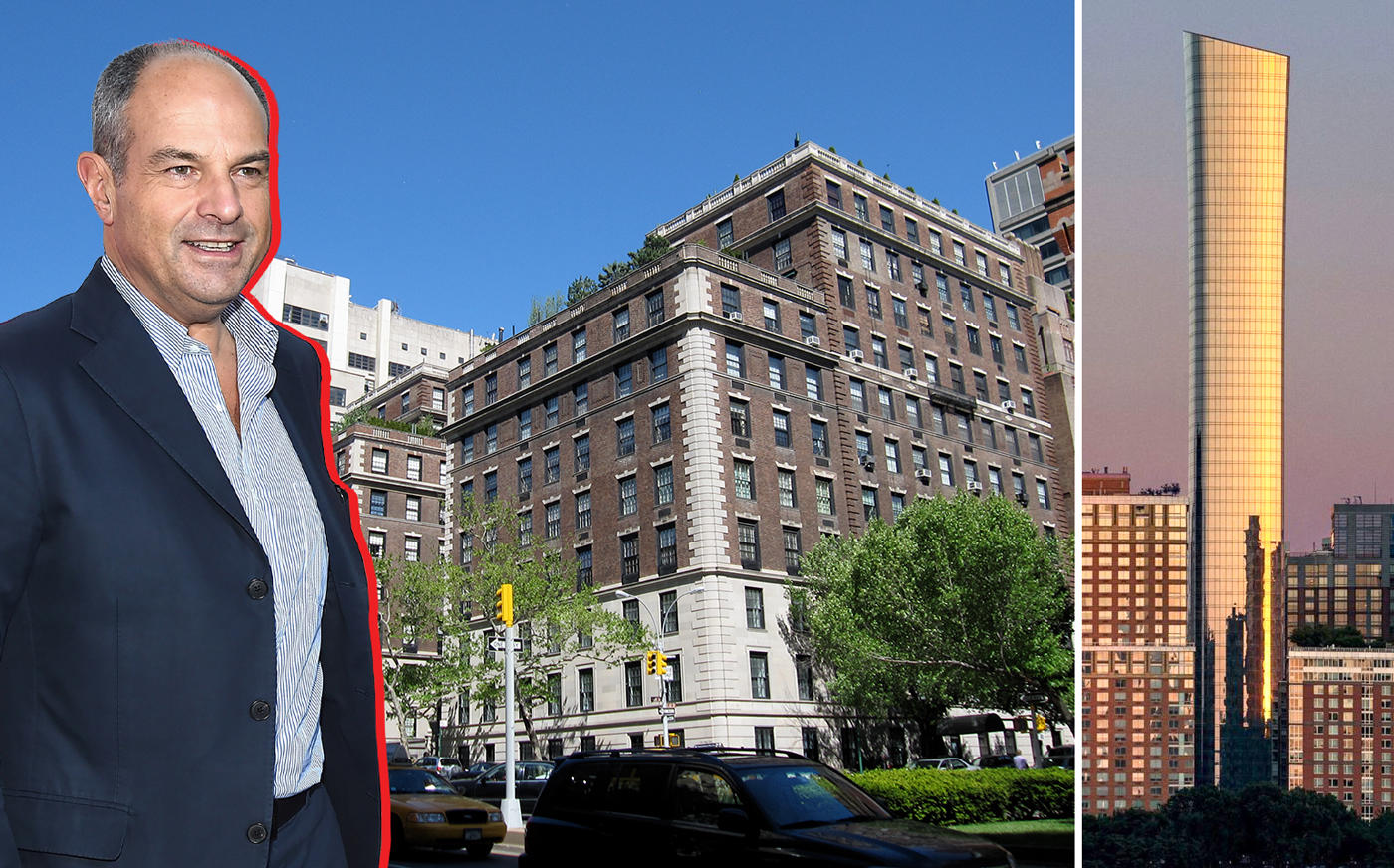From left: Massimo Ferragamo with 655 Park Avenue and 111 Murray Street (Photos via Getty, StreetEasy and Wikipedia)