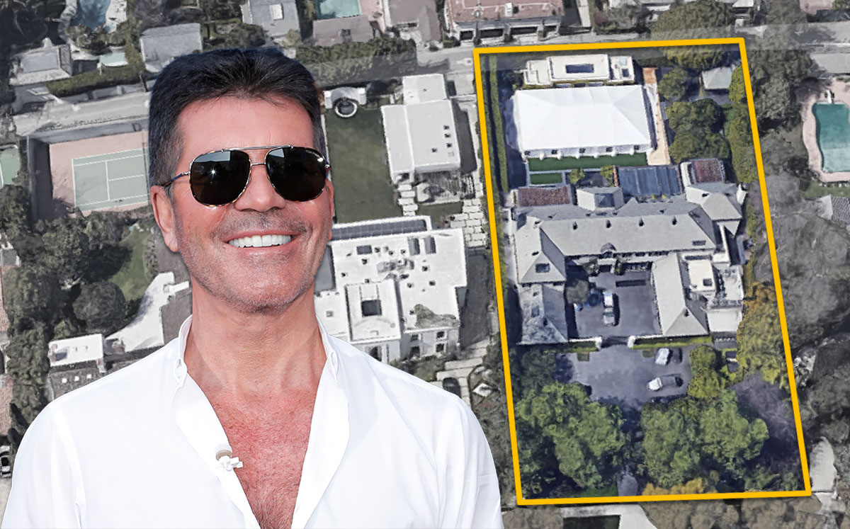 Simon Cowell and the home (Credit: Tibrina Hobson/WireImage via Getty Images, and Google Maps)