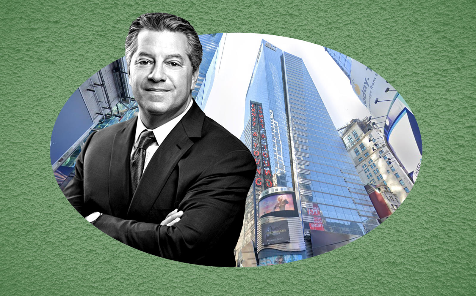 SL Green CEO Marc Holliday and 5 Times Square (SL Green; Google Maps)