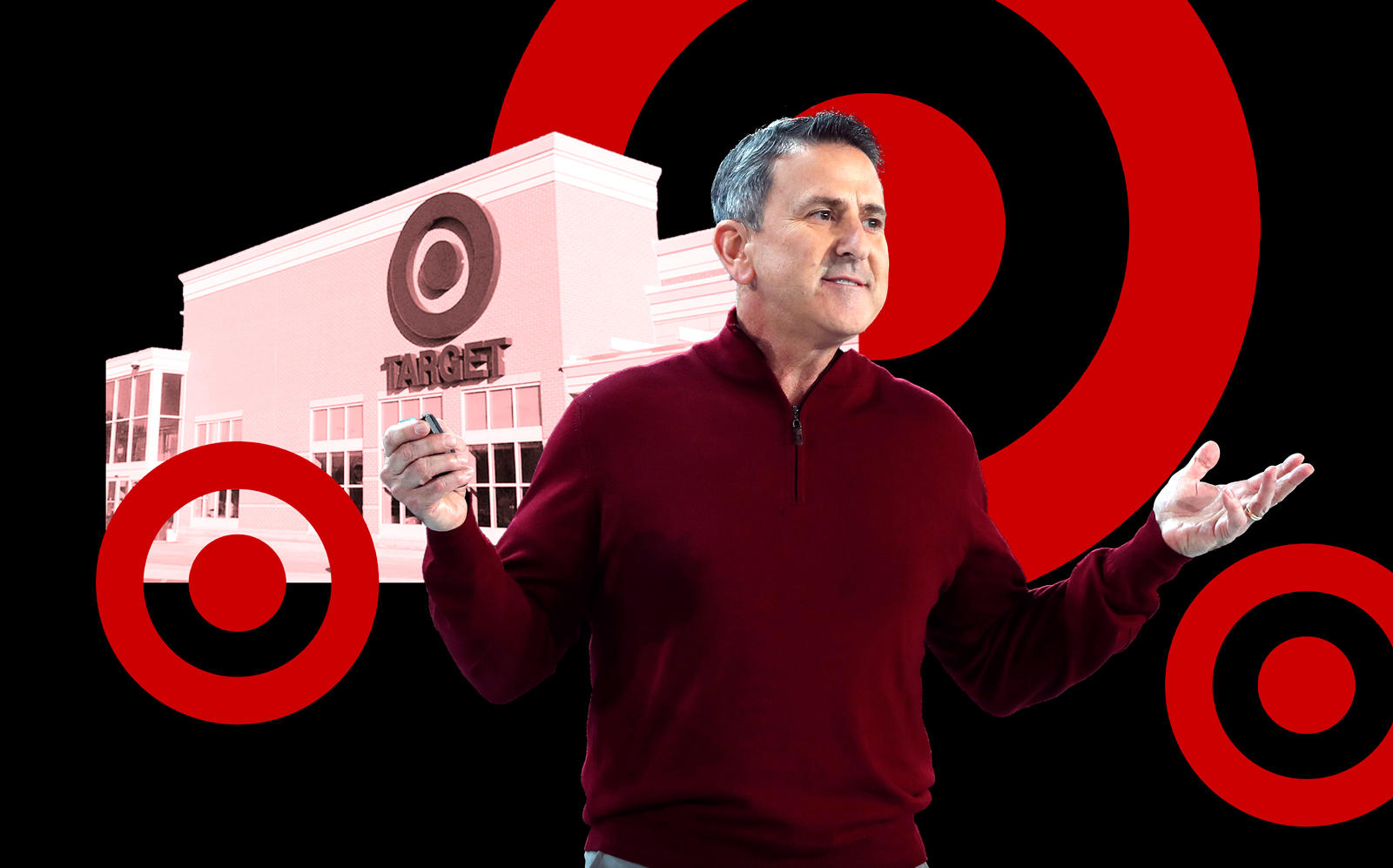 Target CEO Brian Cornell (Cornell by Jerry Holt/Star Tribune via Getty Images; Target store via Mike Mozart of TheToyChannel and JeepersMedia on YouTube)