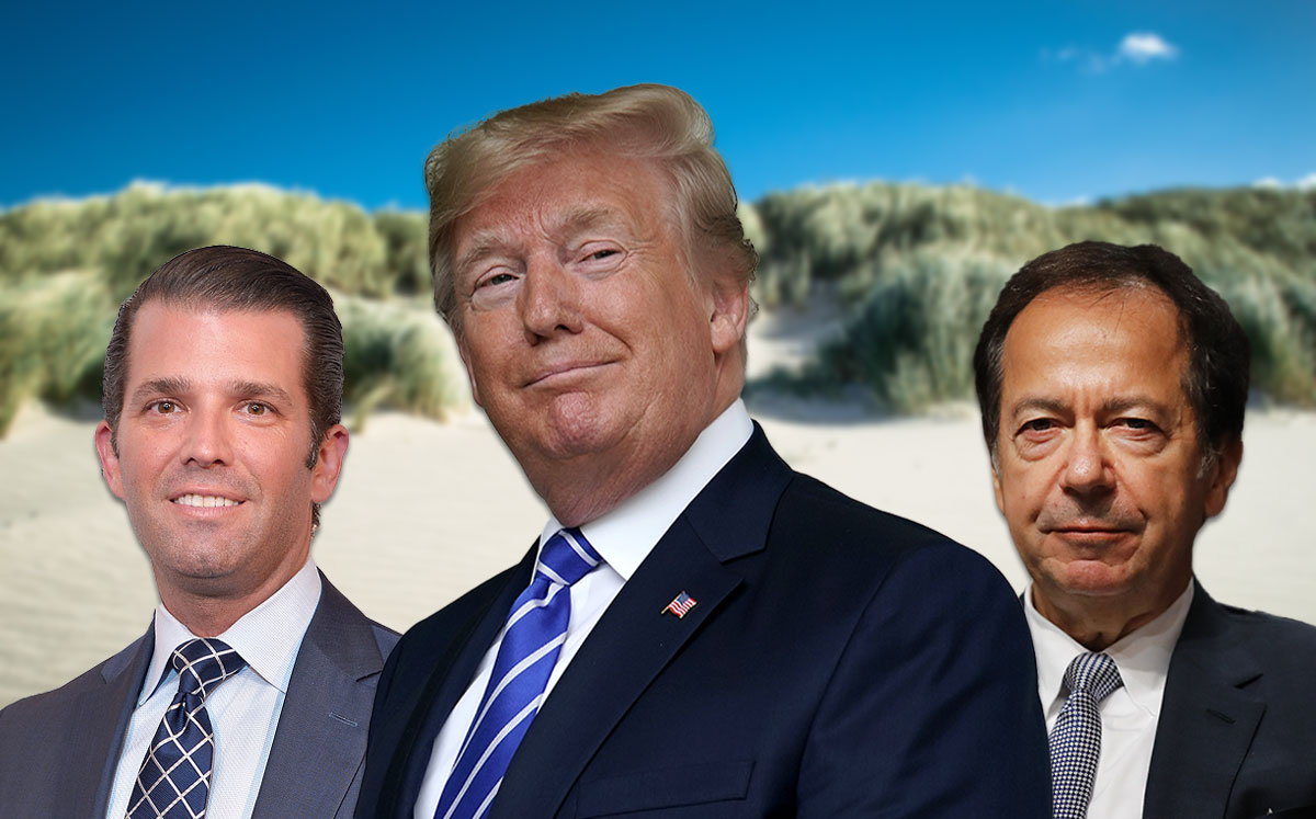 Donald Trump, Jr., Donald Trump, and hedge fund manager John Paulson (Credit: Shannon Finney/Getty Images, Chip Somodevilla/Getty Images, and Spencer Platt/Getty Images)