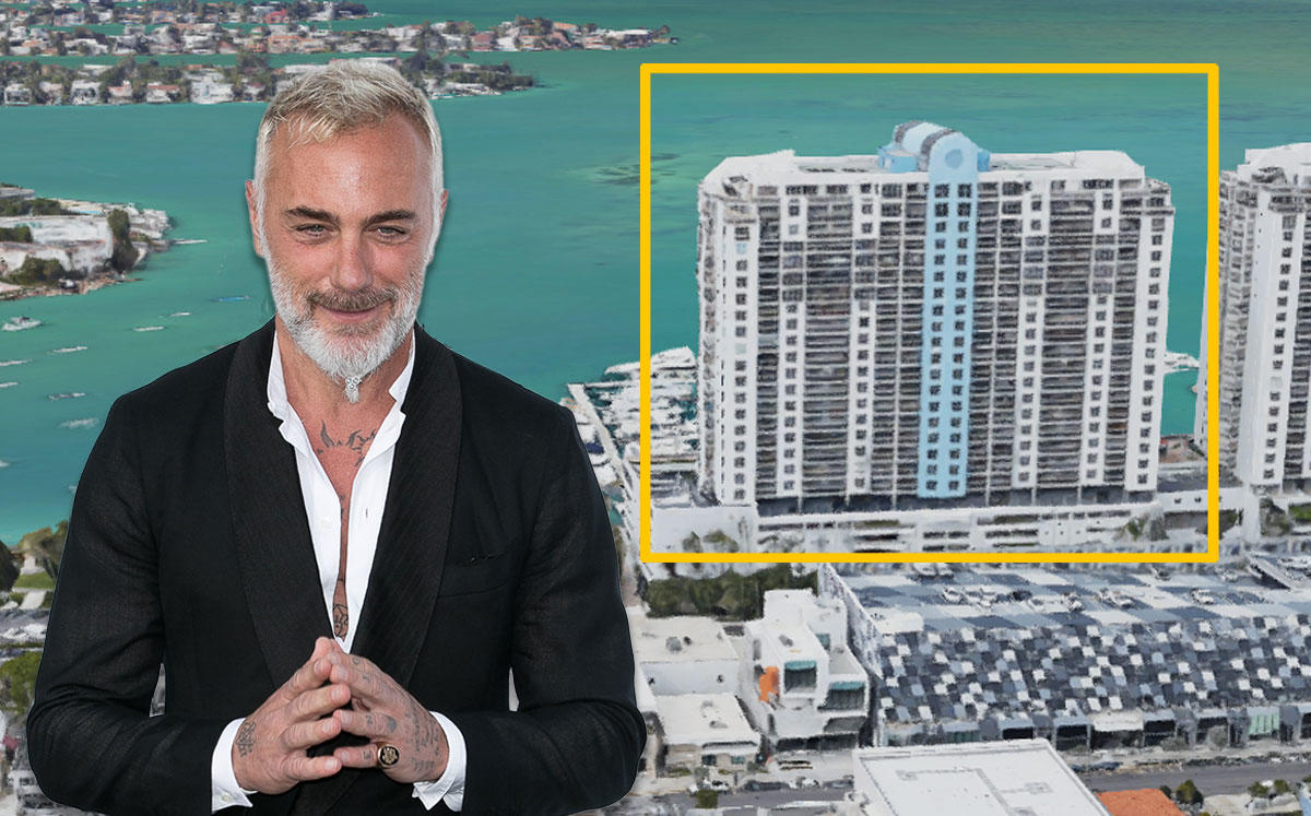 Gianluca Vacchi and 1800 Sunset Harbour Drive (Credit: Marc Piasecki/Getty Images, and Google Maps)
