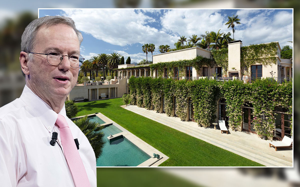 Former Google CEO Eric Schmidt and the exterior of the house (Credit: Christophe Morin/IP3/Getty Images, and JIM BARTSCH via The Wall Street Journal)