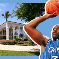 Shaquille O’Neal circa 1996 and the Orlando estate (Getty; Estate courtesy Sotheby's)