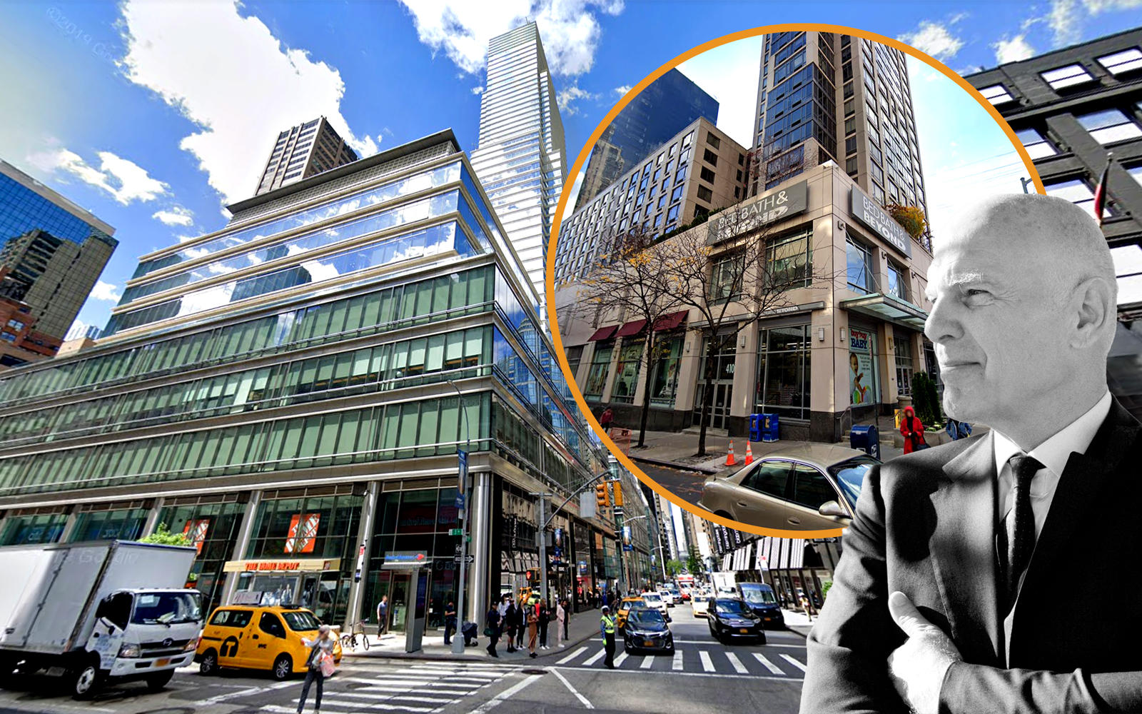 731 Lexington Avenue and 410 East 61st Street (inset) with Vornado's Steve Roth (Googel Maps; VNO)