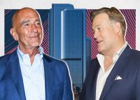 Colony’s Tom Barrack,, One California Plaza, and Rising CEO Christopher Rising (Credit: TM/Bauer-Griffin/GC Images via Getty Images, Tiffany Rose/Getty Images)