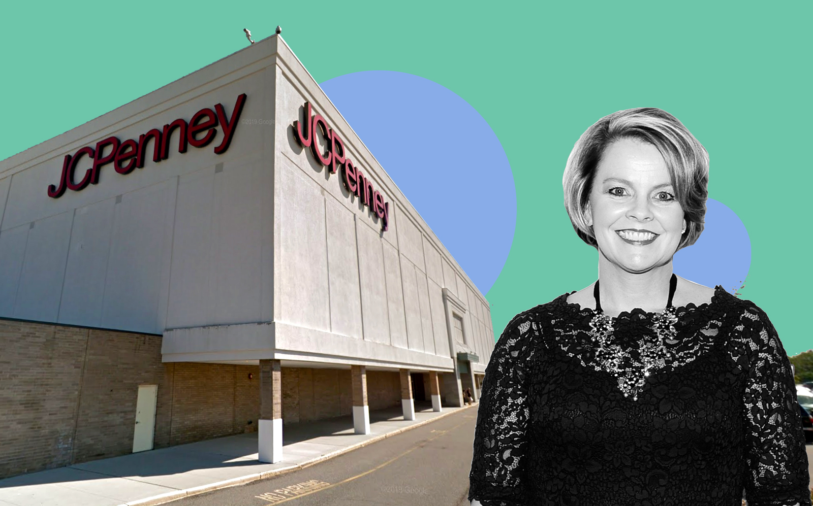 J.C. Penney at the Westfield South Shore mall in Long Island and  J.C. Penney CEO Jill Soltau (Google Maps; Getty)