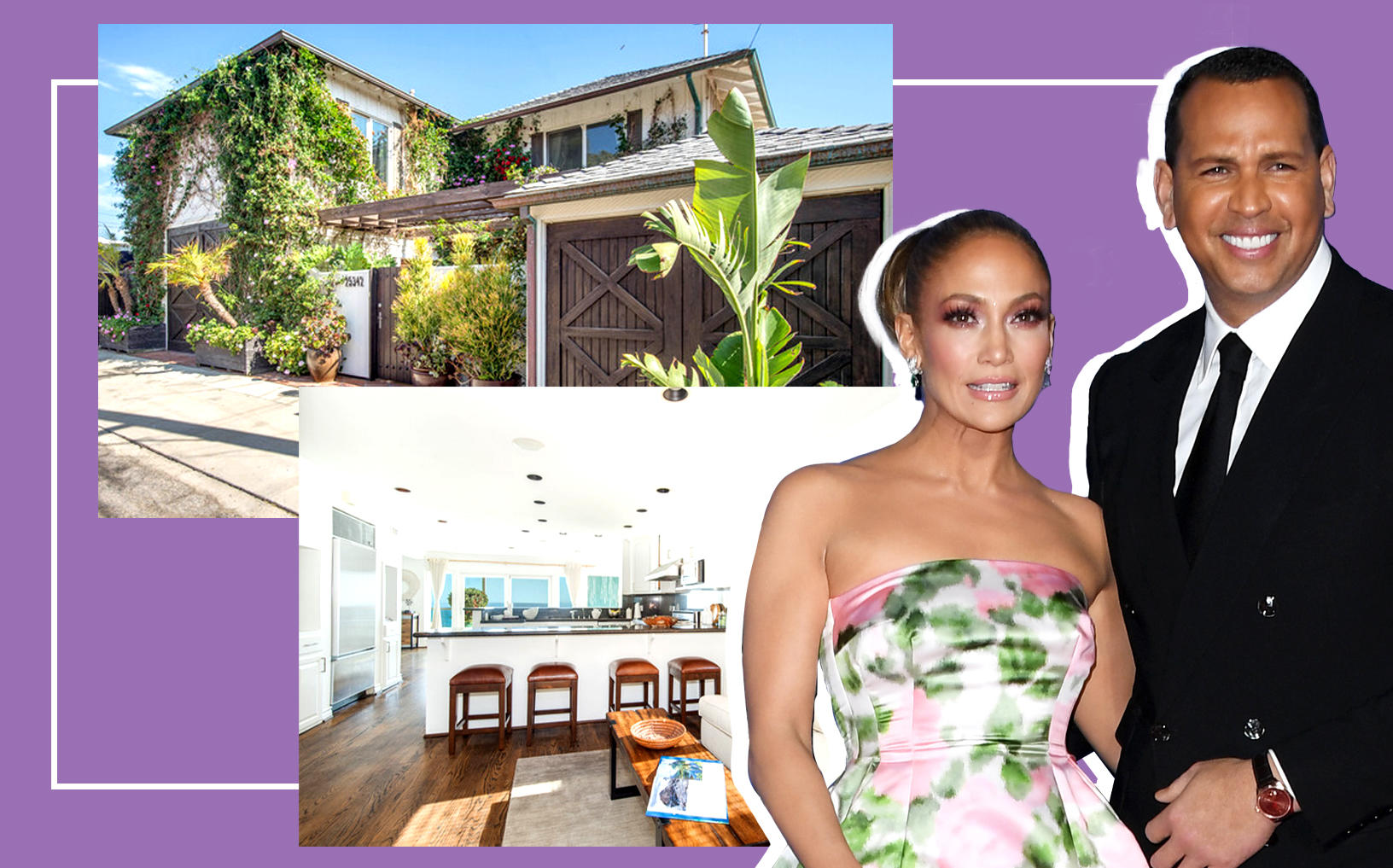 Jennifer Lopez and Alex Rodriguez with their Malibu beach house (Getty; Courtesy Compass)