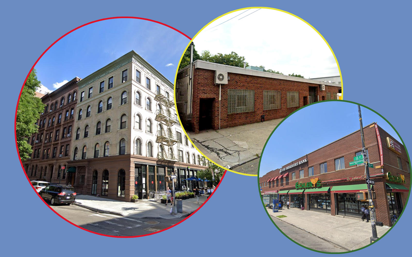 From left: 180 West 81st Street in Upper West Side, 15-30 130th Street in College Point; 5002 13th Avenue in Borough Park (Google Maps)