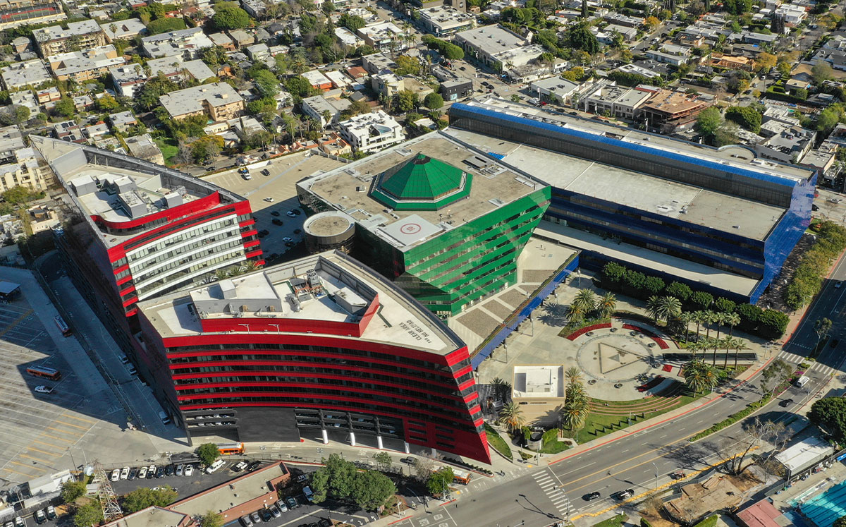 Aerial photo of the Pacific Design Center (Credit: felixmizioznikov/iStock)