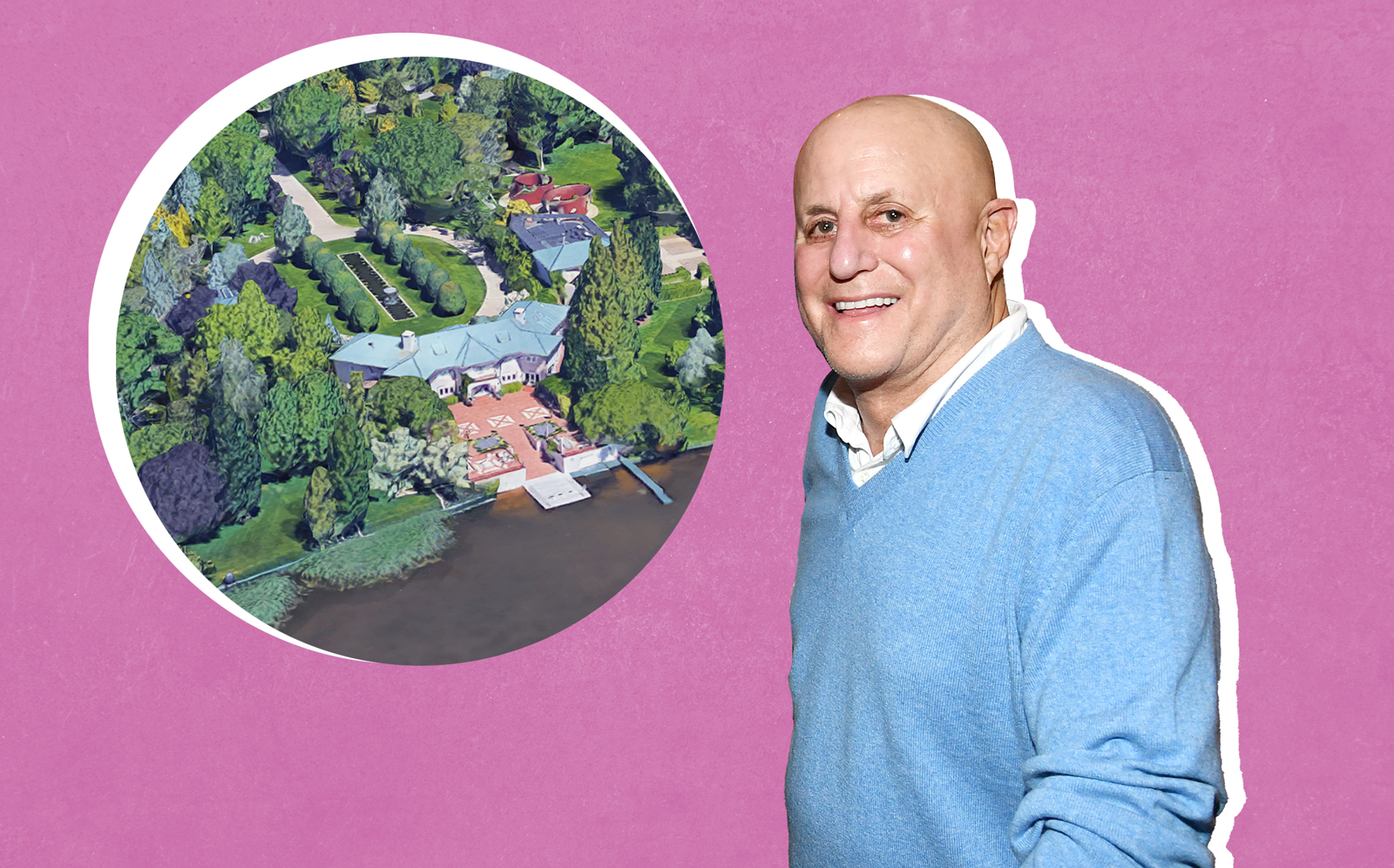 Ron Perelman and his estate in the Hamptons (Getty; Google Maps)
