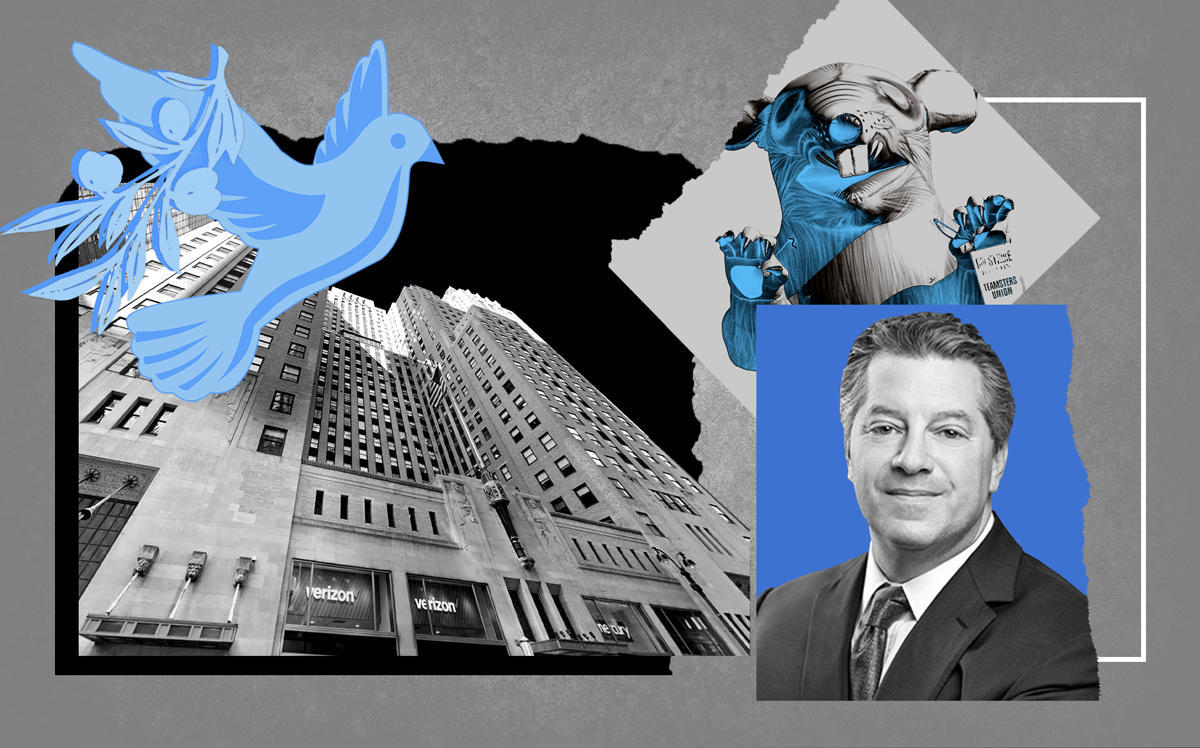 SL Green CEO Marc Holiday and 420 Lexington Avenue with Scabby the Rat (Getty; Google; SL Green)
