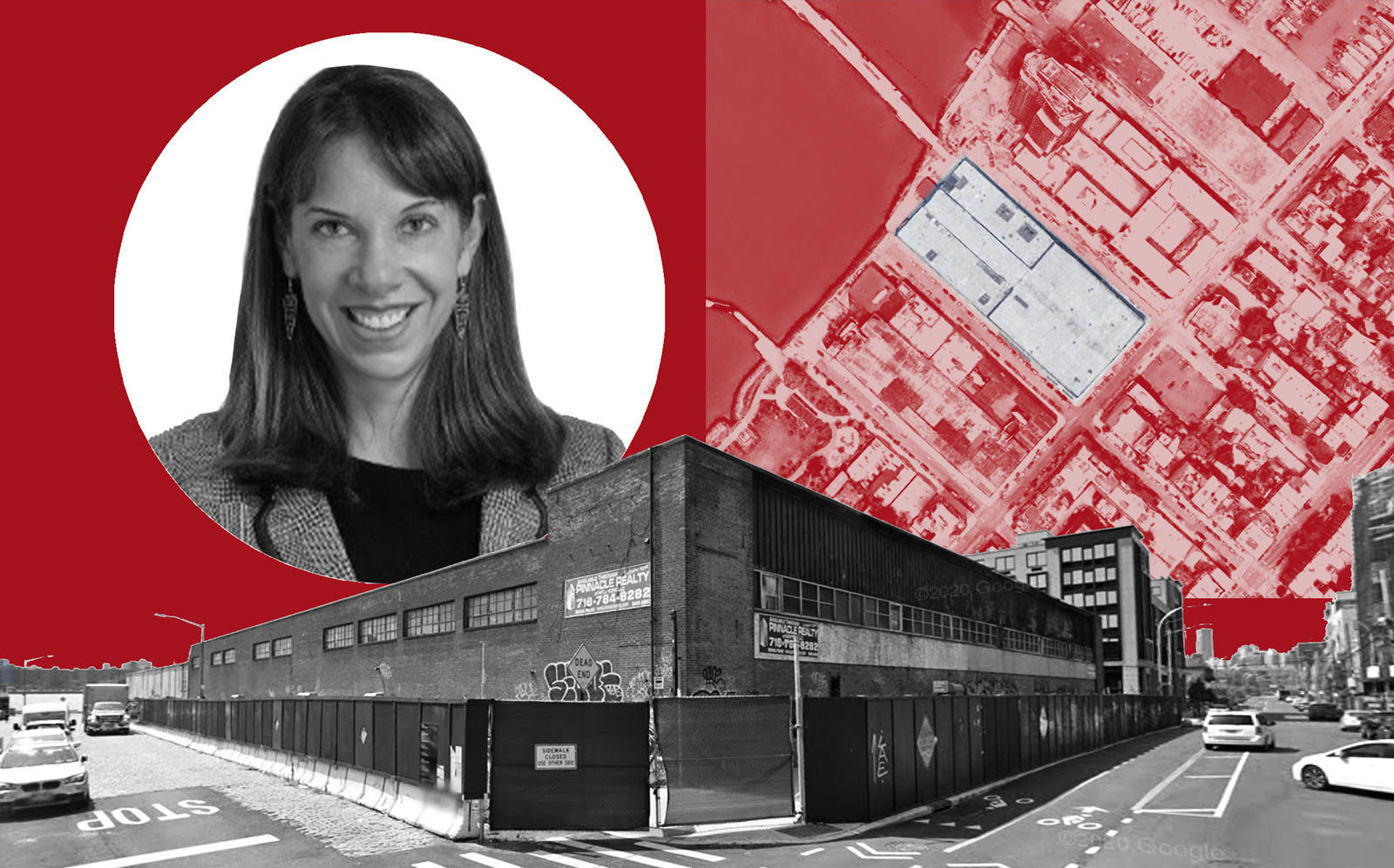 Lendlease's Melissa Burch and 18 India Street in Greenpoint (Google Maps; Connect Conferences)
