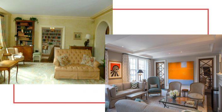 Before and after images of a living room from The Renovated Home
