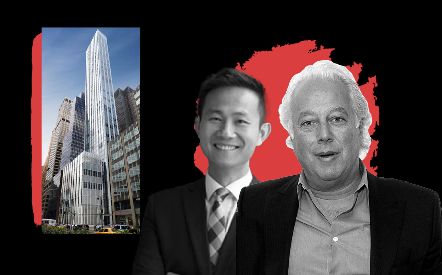 100 East 53rd Street,  Vanke US managing director Kai-yan Lee, and RFR's Aby Rosen (Photos via Structure Tone and Getty)