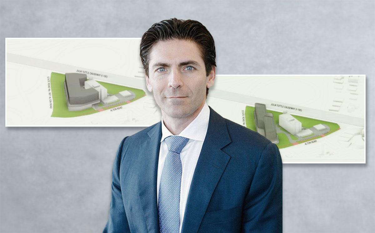 Developer Camilo Miguel Jr. and renderings of the project