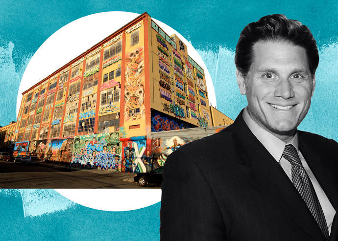 The 5Pointz warehouse with G&M Realty's David Wolkoff (Wikipedia Commons; Getty)