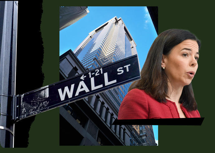 60 Wall Street and Deutsche Bank CEO of Americas Christiana Riley (Wikipedia Commons; PxHere; Getty)