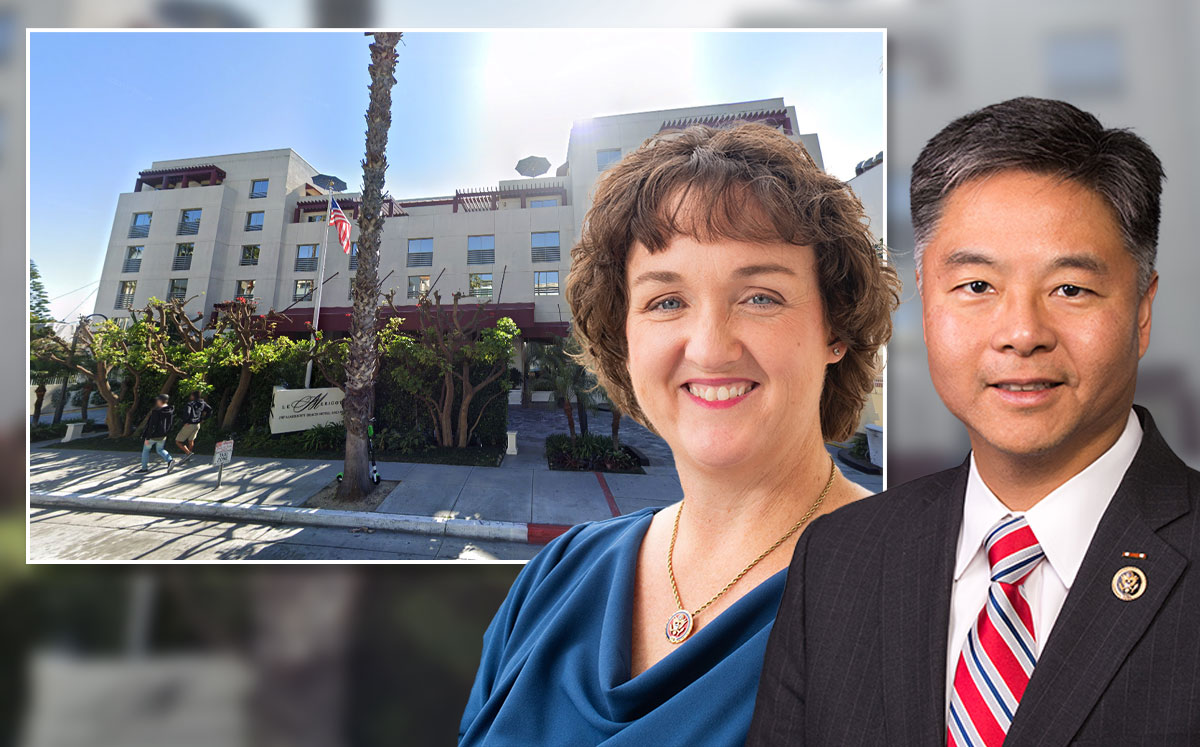 Representatives Ted Lieu (D-Torrance) and Katie Porter (D-Irvine), with the hotel (Credit: Google Maps)
