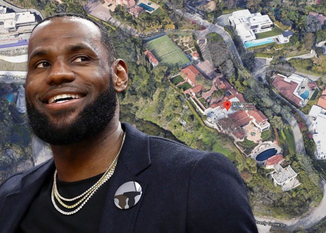 LeBron James and the home at 9955 Beverly Grove Dr. (Credit: Ezra Shaw/Getty Images, and Google Maps)