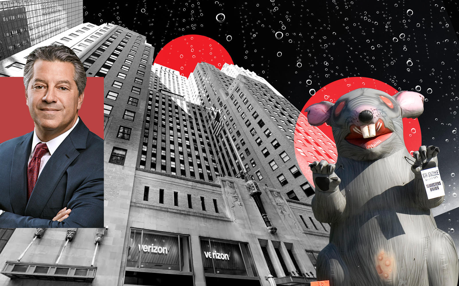 SL Green CEO Marc Holiday and 420 Lexington Avenue with Scabby the Rat (Getty; Google; Sl Green)