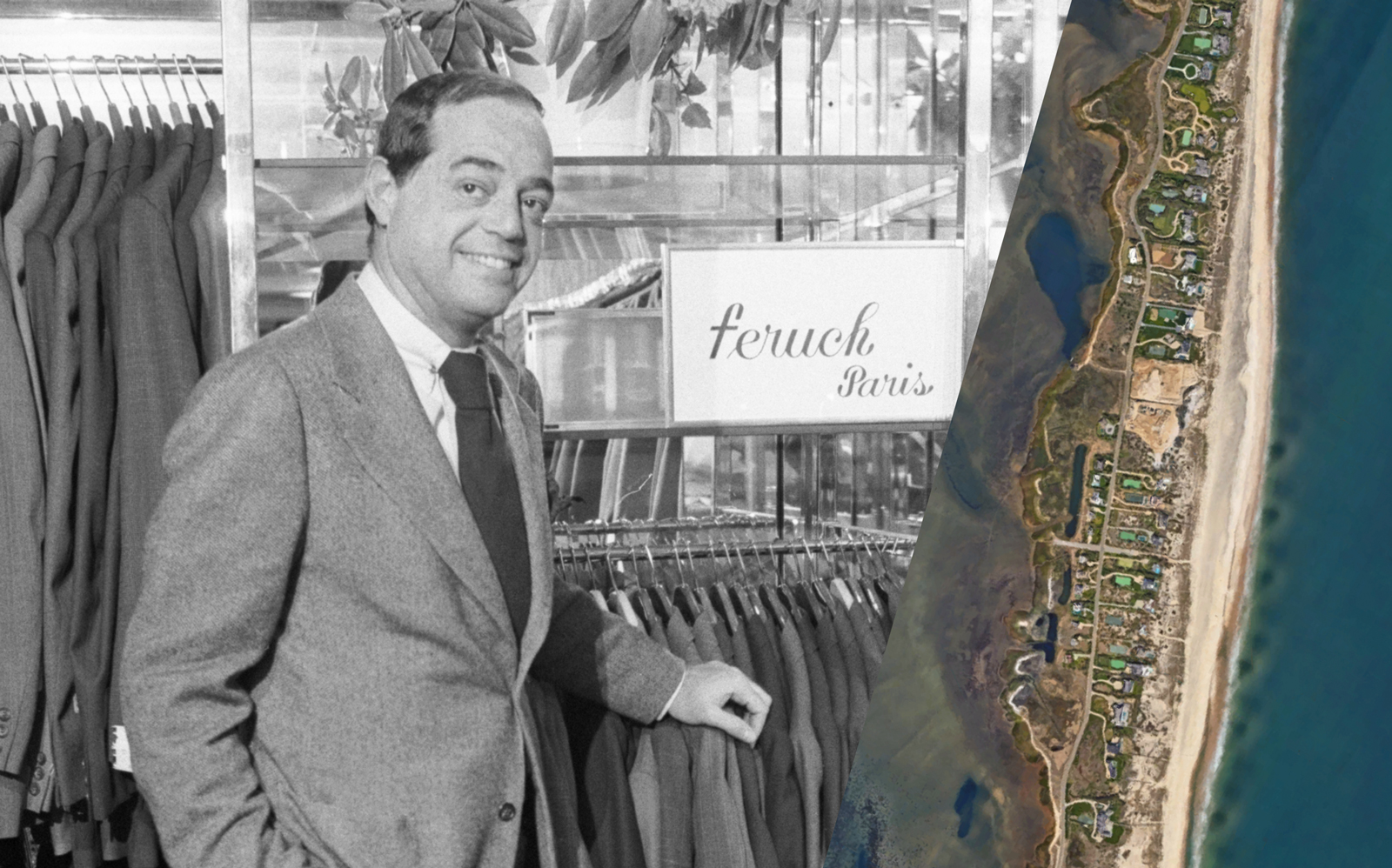Barneys New York Chairman Fred Pressman and an aerial of Southampton's Meadow Lane (Getty; Google Maps)