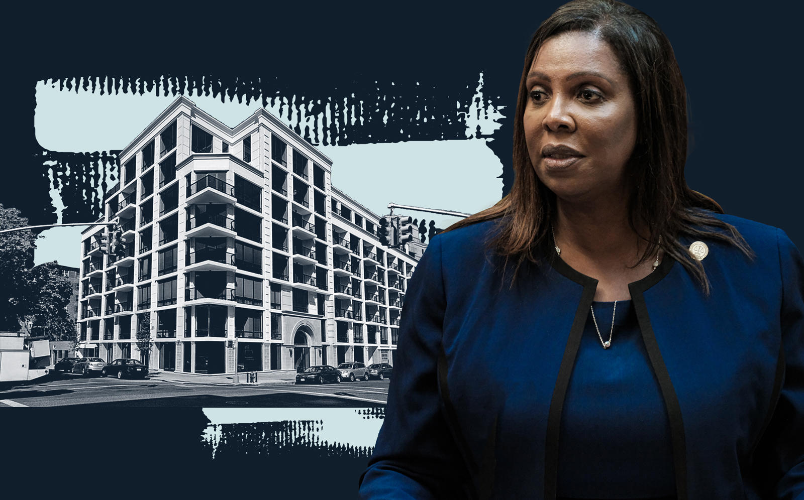 New York Attorney General Letitia James and 63-36 99th Street in Rego Park (Getty; StreetEasy)