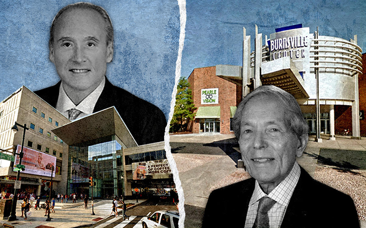 PREIT CEO Joseph Coradino and CBL Properties founder Charles B. Lebovitz with the Fashion District in downtown Philadelphia and the Burnsville Center Mall in Minneapolis (Google Maps)