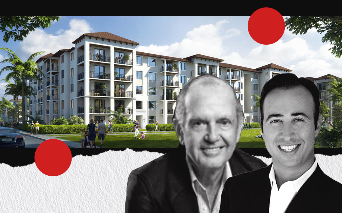 Rendering of the Parks at Delray with Key International founder Jose Ardid and 13th Floor managing principal Arnaud Karsent (S+A via Key International)
