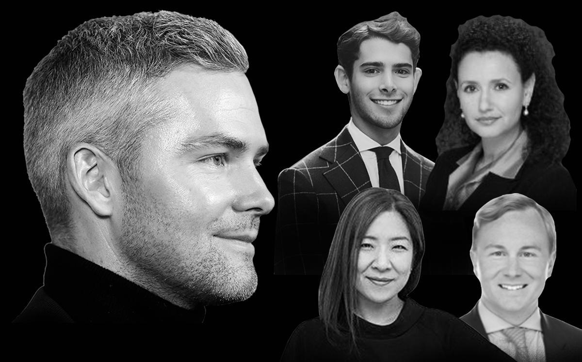 Ryan Serhant and (clockwise from left) Chase Landow, Kayla Lee, Scott Francis and Natalie Vitebsky (Getty)