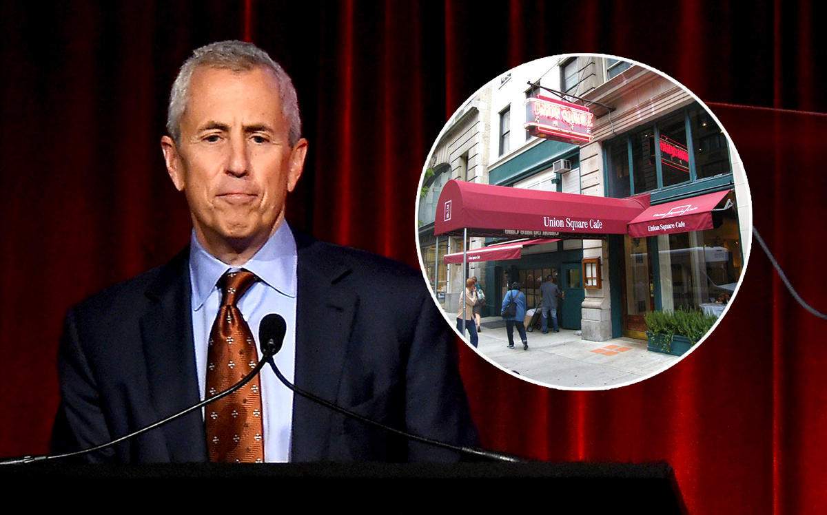 Union Square Hospitality Group CEO Danny Meyer and the Union Square Cafe (Photos via Getty; Wikipedia Commons)