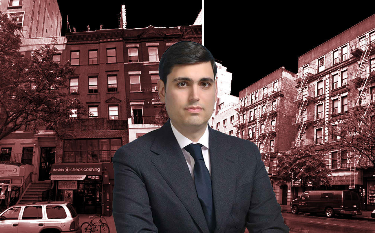 Emerald Equity’s Isaac Kassirer  with 110 West 116th Street and 120 West 116th Street (Google Maps; Emerald)