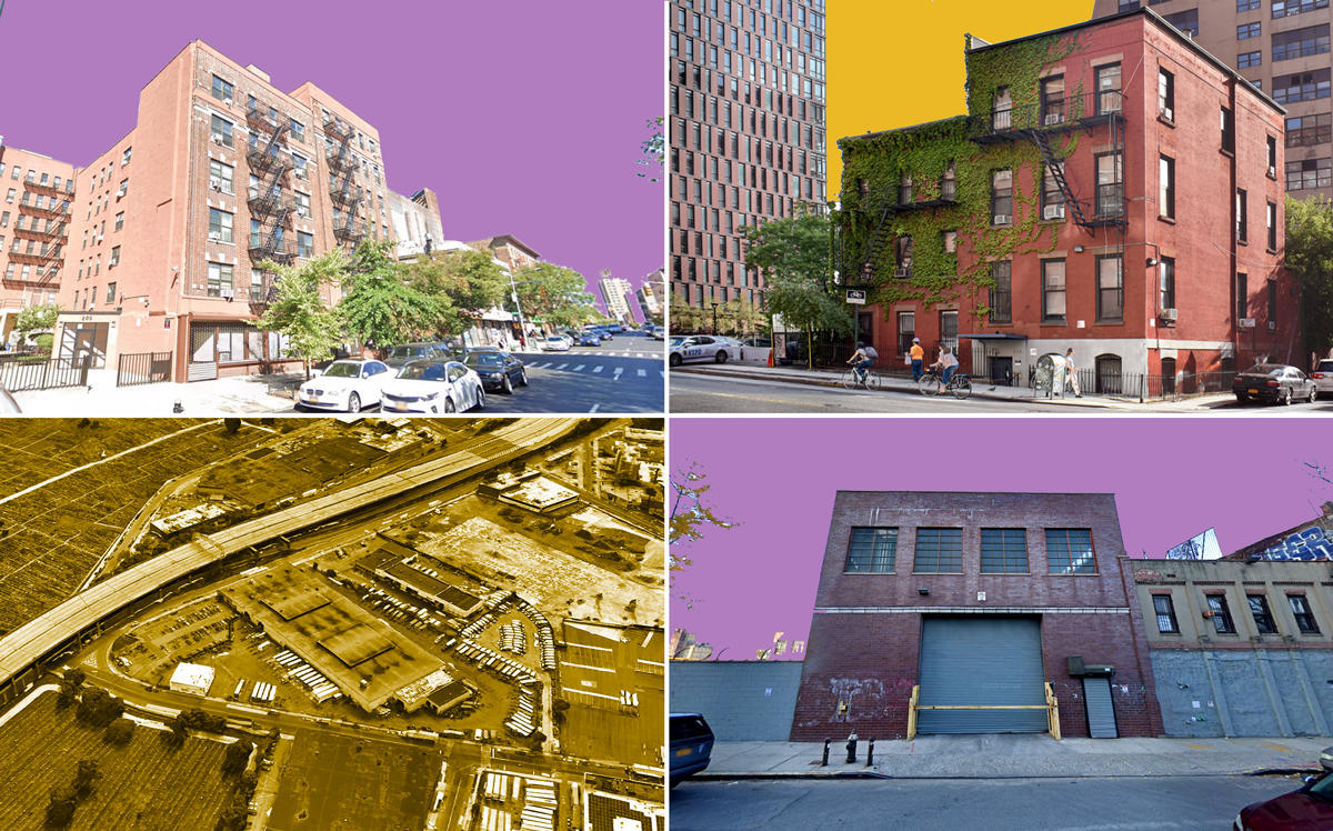 Clockwise from left: 205 Brook Avenue in the Bronx, 219 Jay Street in Brooklyn, 377 Johnson Avenue in Bushwick and 54-25 58th Street in Maspeth (Google Maps; JLL)