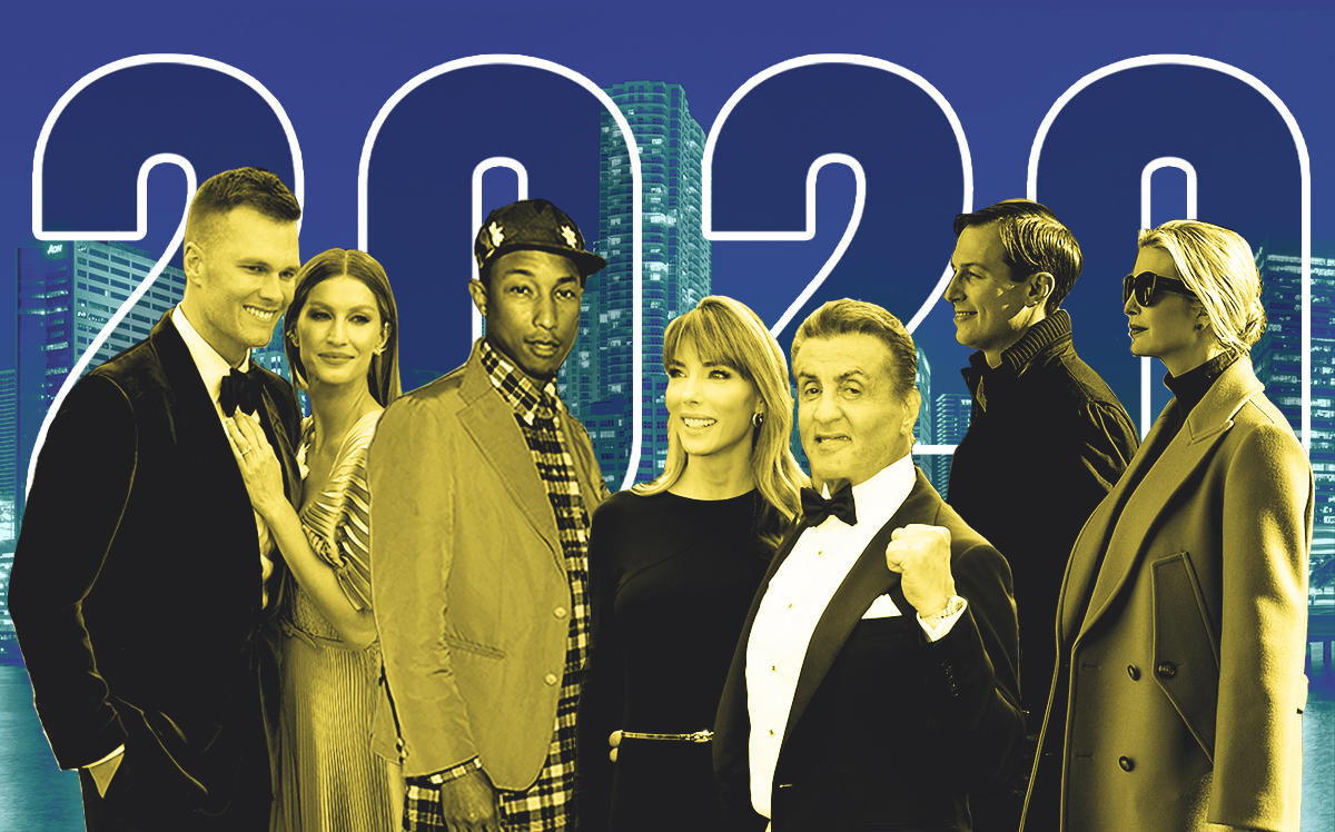 From left: Tom Brady and Gisele Bündchen; Pharrell Williams; Sylvester Stallone and Jennifer Flavin; Jared Kushner and Ivanka Trump (Getty, iStock)