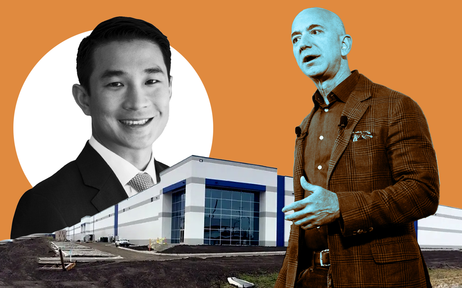 From left: GCP CEO Alan Yang, 3507 West 51st Street and Amazon CEO Jeff Bezos (Courtesy 42 Floors; Getty; GCP)