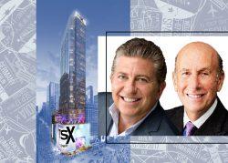 A rendering of TSX Broadway with L&L Holding's Robert Lapidus and David Levinson (Photos via L&L)