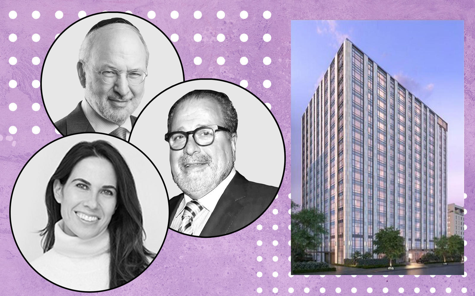 Clockwise from top: David Bistricer of Clipper Equity, Joseph Chetrit a rendering of the Gramercy Square condominium and Robyn Sorid of G4 Capital Partners (Photos via Clipper Equity, Getty, VUW, G4)