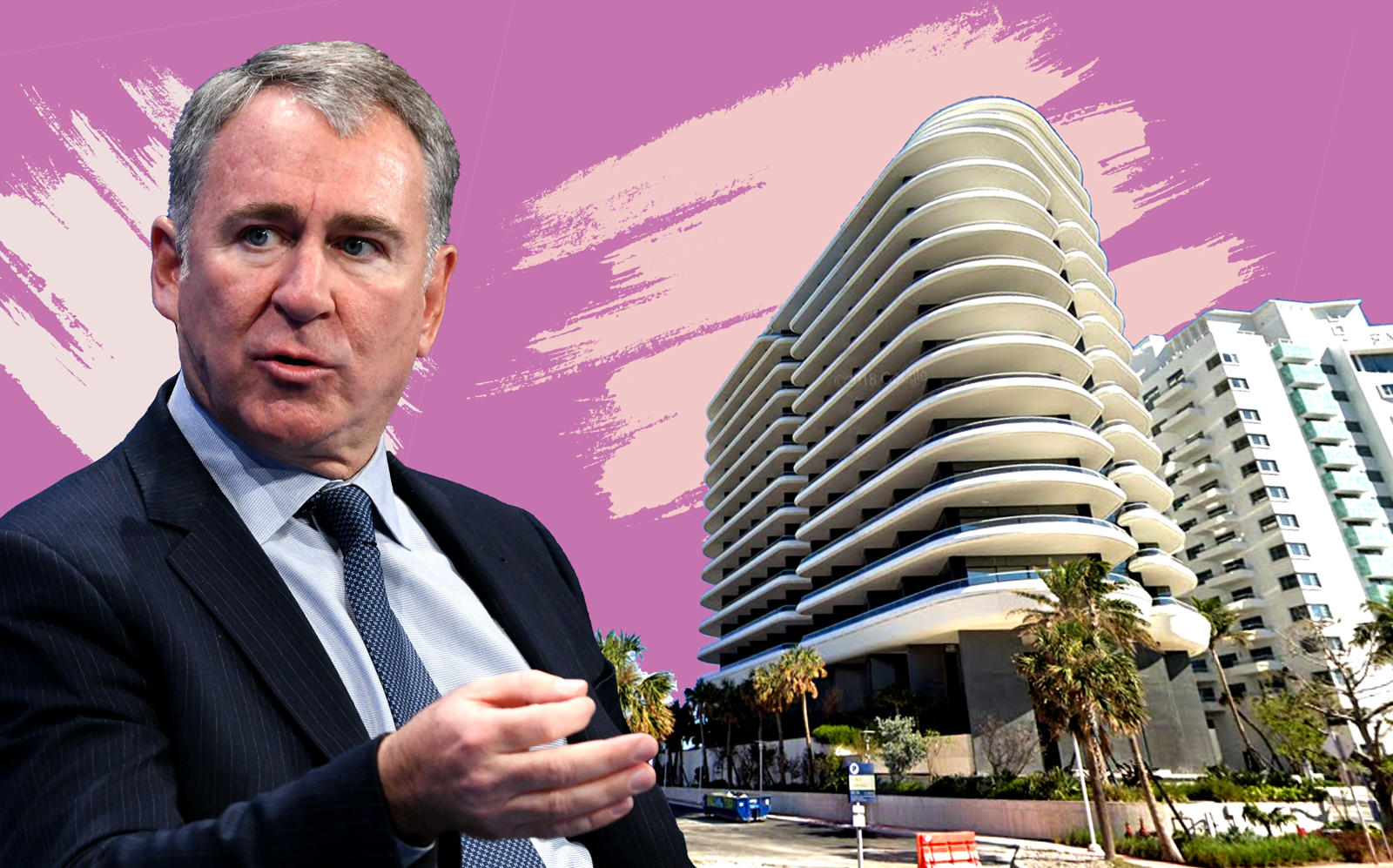 Ken Griffin with Faena House at at 3315 Collins Avenue (Photos via Getty; Google Maps)