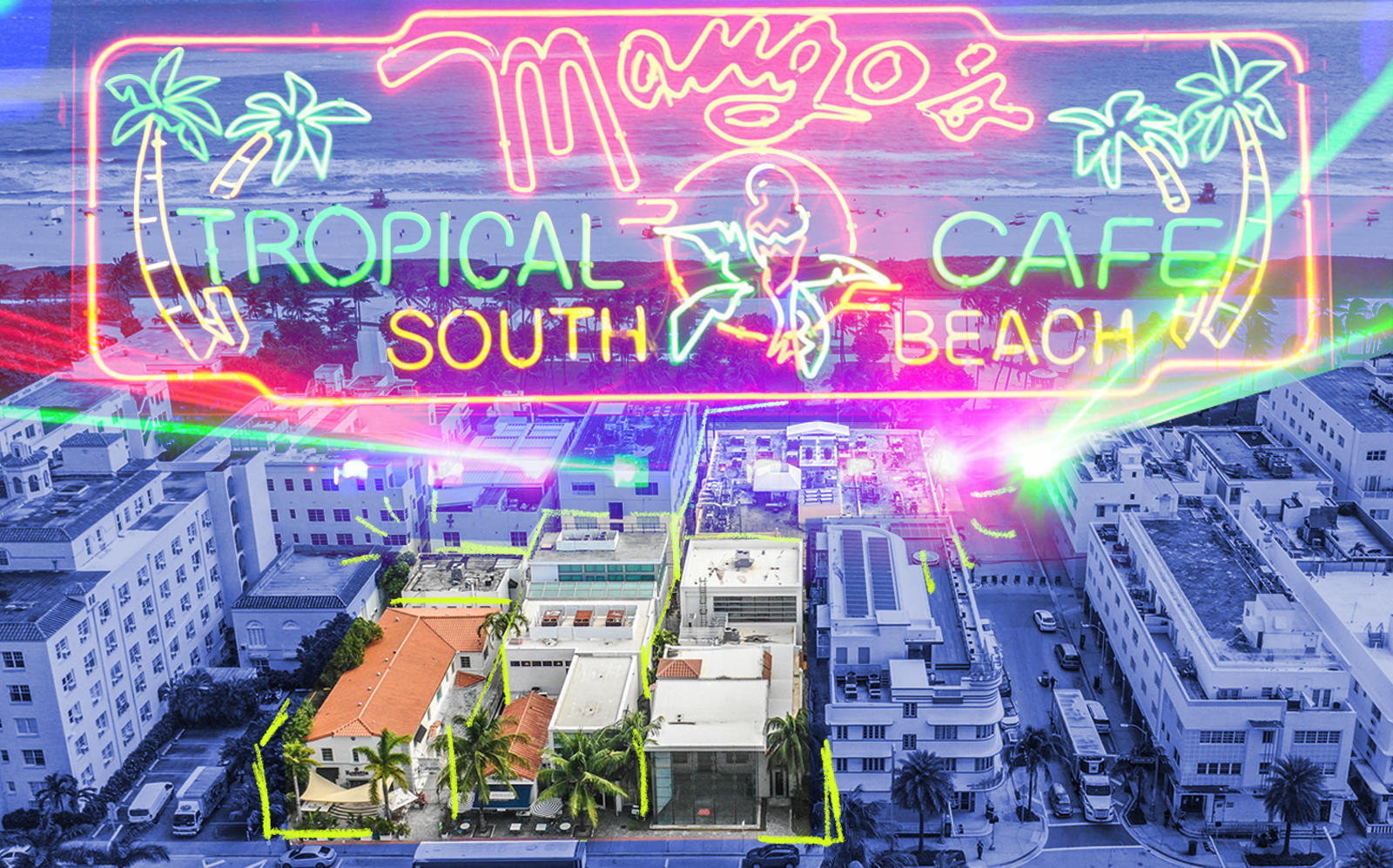 The properties listed in South Beach, including Mango's South Beach location (CBRE, Mango's via Facebook)