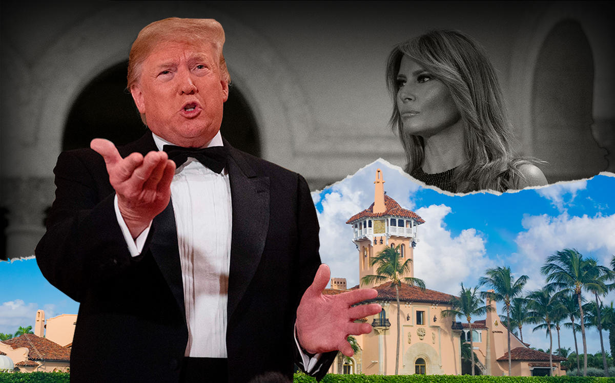 President Donald Trump with Melania Trump and Mar-a-Lago (Getty)