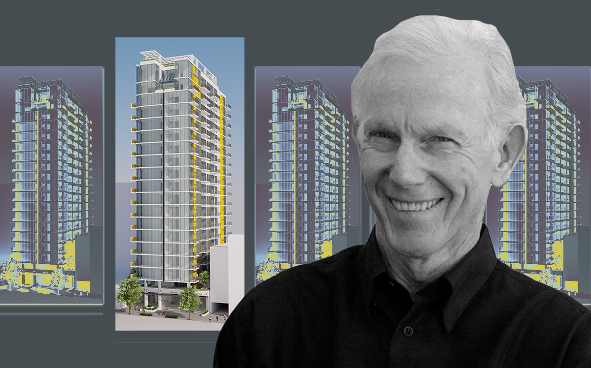 David Lawrence Gray and a rendering of the 120-unit tower (David Lawrence Gray Architects, University of Washington)