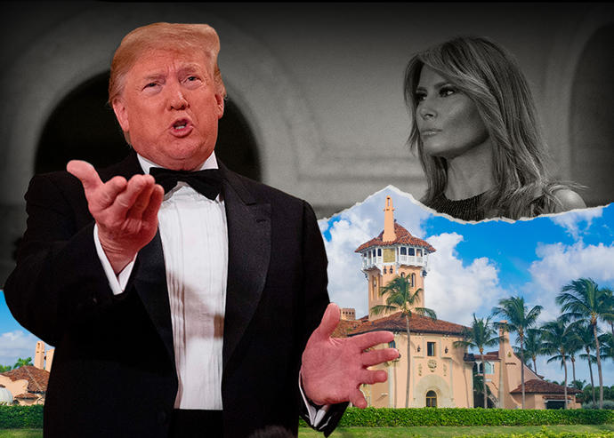President Donald Trump with Melania Trump and Mar-a-Lago (Getty)