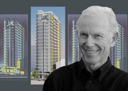 David Lawrence Gray and a rendering of the 120-unit tower (David Lawrence Gray Architects, University of Washington)