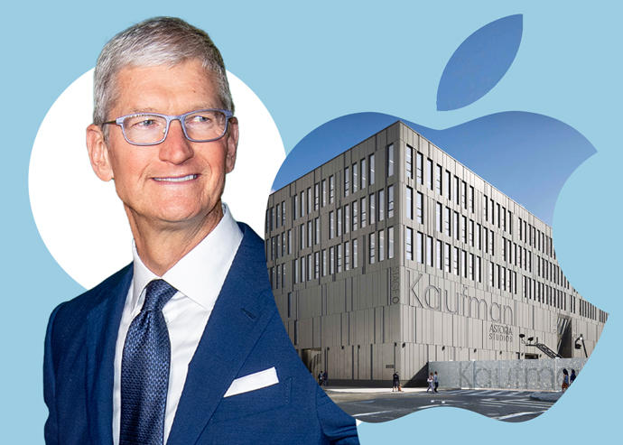 Apple CEO Tim Cook and Kaufman Astoria Studios at 34-11 36th Street in Astoria (Getty; ONstate Kaufman)