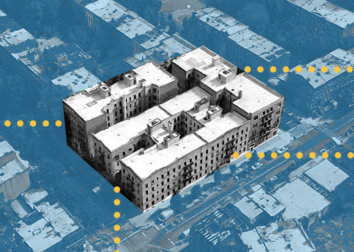 An aerial view of the four apartment buildings known as the Grand Putnam Portfolio (Google Maps)