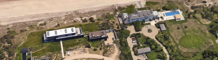 The former home of Calvin Klein (left) was purchased by Ken Griffin in February for $84M. Next to it is the mansion belonging to Marcia Riklis, now listed for $175M. (Source: Google Earth.)