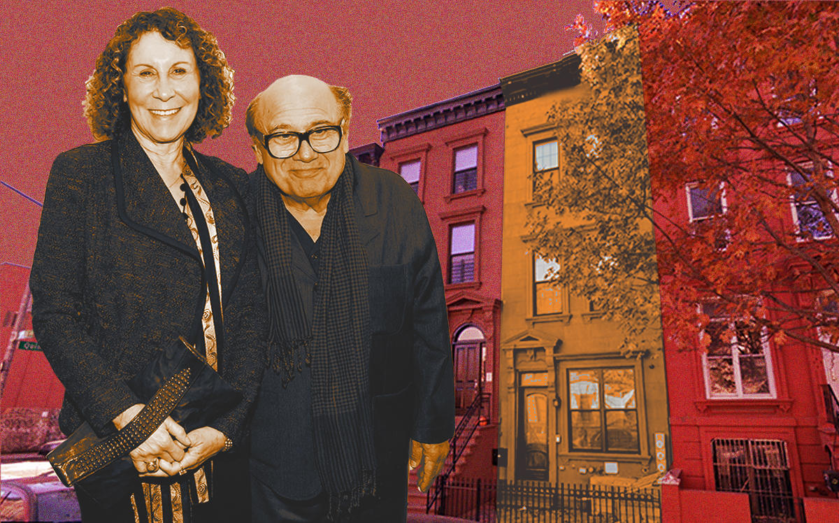 Danny DeVito and Rhea Perlman with their Clinton Hill home (Getty, Google Maps)