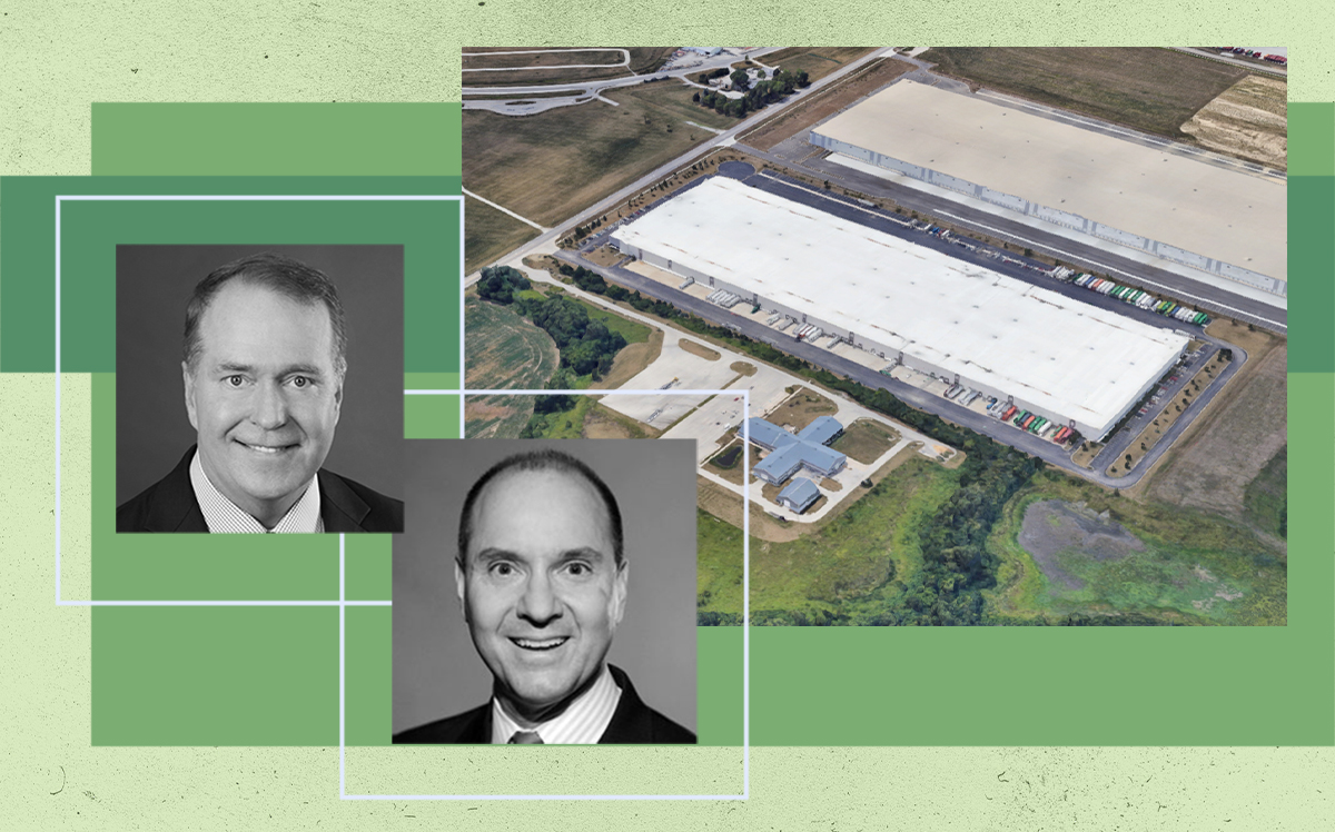 1151 East Laraway Road in Joliet with Clarion Partners CEO David Gilbert and Exeter Property Group CEO Ward Fitzgerald (Google Maps)