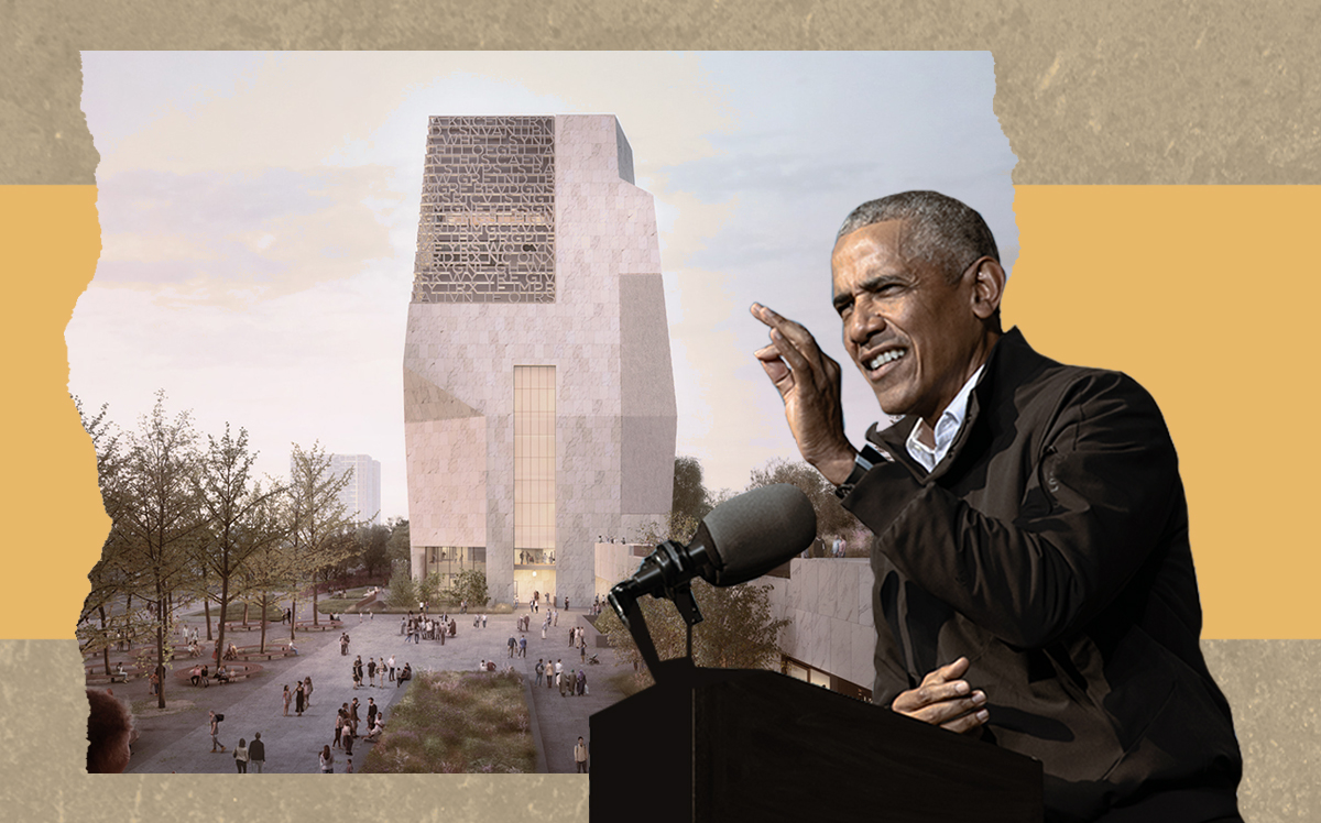 President Barack Obama and a rendering of the Obama Presidential Center (Getty)